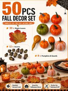 Realistic Pumpkin Autumn Decoration Set, Suitable For Halloween Party Decor, Thanksgiving Table Decoration, Autumn Gift Box Embellishment, Cashier Counter Display, Wooden Tray Arrangement, Wreath Handmade DIY, Candy Bag Filling And Home Holiday Atmosphere Decoration, Compact Design, Rich Colors. Suitable For Multiple Scenes And Repeated Use. - Halloween Decorative Pumpkin Set - View 9