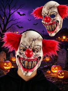 Adult Horror Killer Clown Mask, Scary Halloween Clown Mask With Red Hair, Suitable For Halloween, Carnival, Costume Party And Horror Themed Events, Ideal Holiday Gift For Family And Friends - Multicolor - View 1