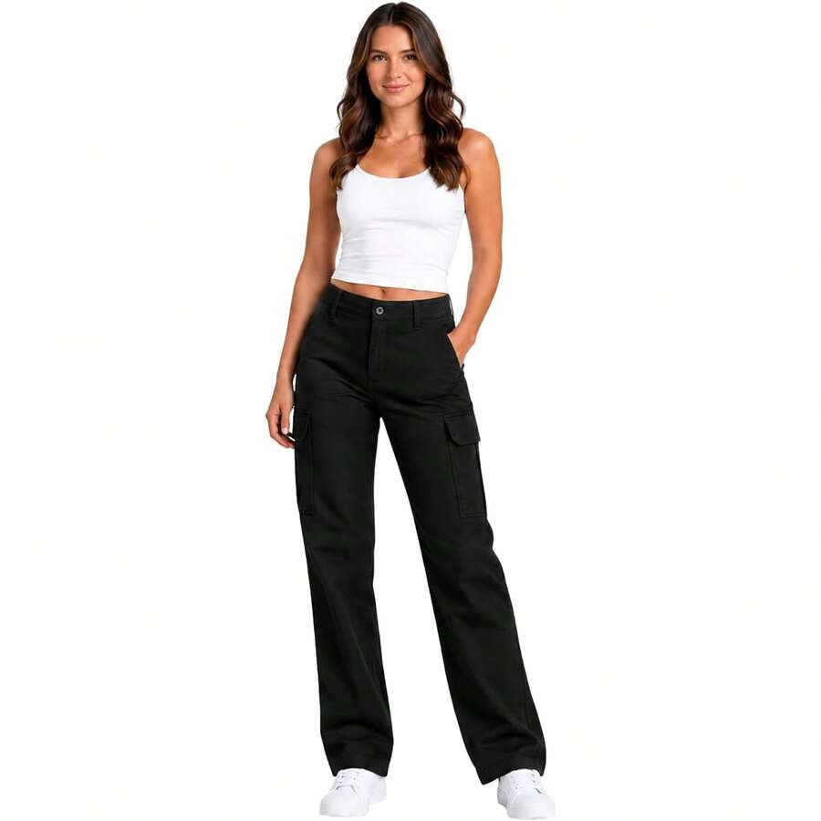 Dickies Womens Stretch Twill Straight Leg Cargo Pant Variant 1 - Rinsed Black - View 1