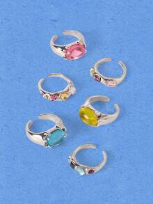 Popjeli Set Cincin Berlian Imitasi Batu Permata Kreatif Bergaya, Minimalis & Serbaguna, Hadiah Perhiasan Mewah untuk Wanita - MultiWarna - View 1