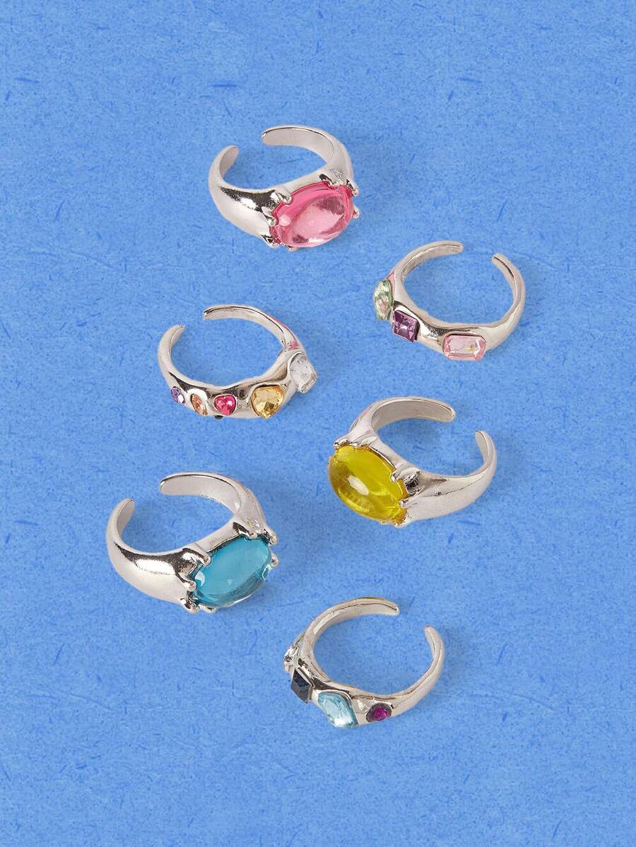 Popjeli Set Cincin Berlian Imitasi Batu Permata Kreatif Bergaya, Minimalis & Serbaguna, Hadiah Perhiasan Mewah untuk Wanita - MultiWarna - View 1