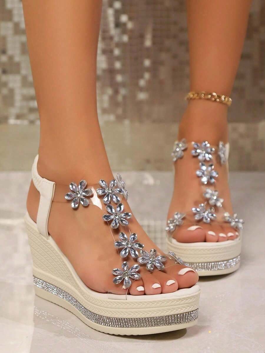 Summer Autumn New Wedge Heel Fashion Versatile Sandals Butterfly Pearl Decor