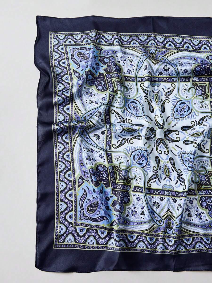 1 buah Syal Persegi Motif Paisley untuk Wanita, Bahan Poliester, Cocok untuk Padu Padan Fesyen Sehari-hari - MultiWarna - View 1