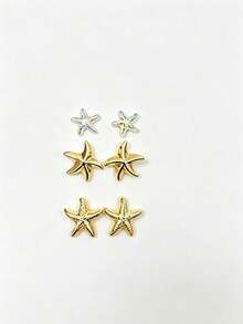3 Pairs Fashion Elegant Minimalist Starfish Stud Earrings - Multicolor - View 2