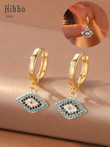 Hihho 1 Pair Evil Eye Rhombus Earrings, Blue Zirconia Black Evil Eye Earrings, With Mysterious Bohemian Vibe, Suitable For Daily Commute, Vacation, Music Festival And More - Evil Eye - View 4