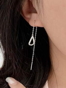 Elegant Minimalist Water Drop Tassel Long Earrings For Women, Fashionable Versatile Jewelry Accessory To Flatter Face Shape - Silver - View 8