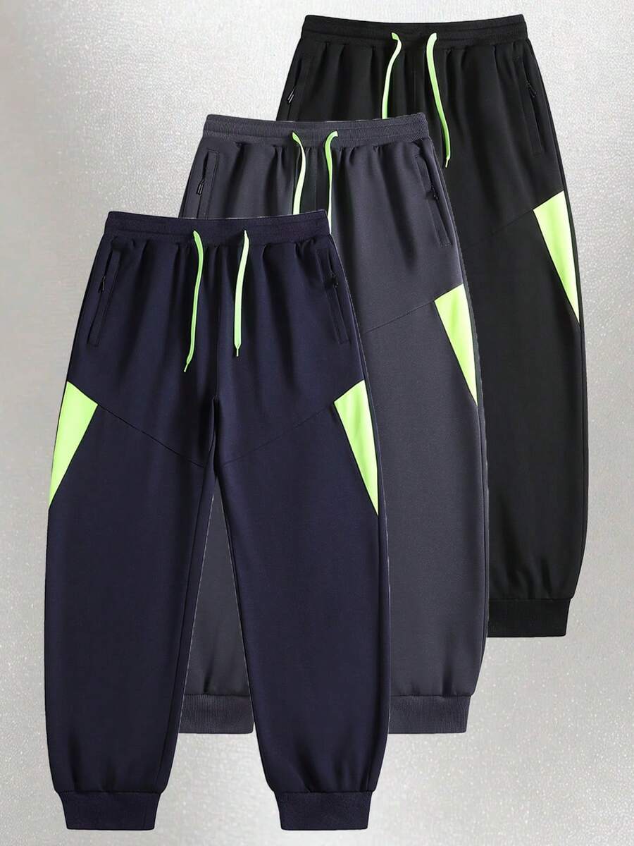 Men's Sports Jogging Pants, Elastic Waist Colorblock Training Pants With Side Pockets, Suitable For Outdoor And Daily Wear - Blue - View 1
