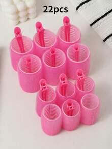 22pcs/Set 2pcs/Set Large Hair Curlers With Clips, Self-Gripping Hair Curlers, Suitable For Long/Medium/Short Hair And Bangs, DIY Hair Curling Tools, Hairstyling, Hair Accessories, Hair Styling Tools - Hot Pink - View 1