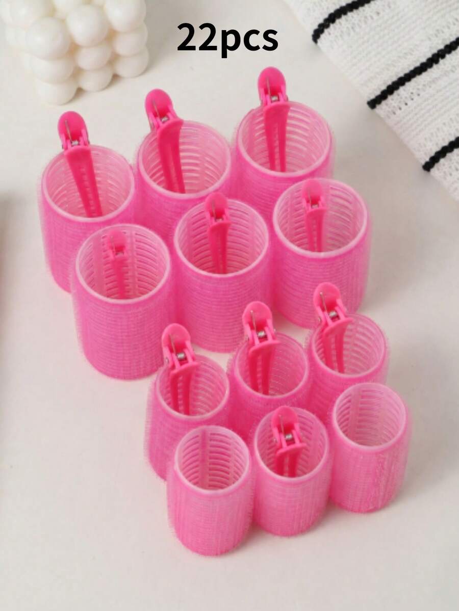 22pcs/Set 2pcs/Set Large Hair Curlers With Clips, Self-Gripping Hair Curlers, Suitable For Long/Medium/Short Hair And Bangs, DIY Hair Curling Tools, Hairstyling, Hair Accessories, Hair Styling Tools - Hot Pink - View 1