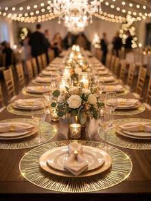 8pcs/Set Gold Hollow Out Pvc Placemats(4pcs) & Coasters(4pcs), Easy To Clean, Waterproof, Slip-Resistant, Heat Resistant, Ideal For Table Decoration And Special Occasions Like Wedding, Party, Festival - Gold 8-piece set (4 placemats, 4 coasters) - View 1