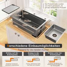 75 X 45 Cm Stainless Steel Inset Sink With Cutting Board, Additional Inner Bowl And Drainer Basket, PVD Coating, Waterfall Waste, Quiet Operation And 3 Tap Holes - 銀色 - 查看 7