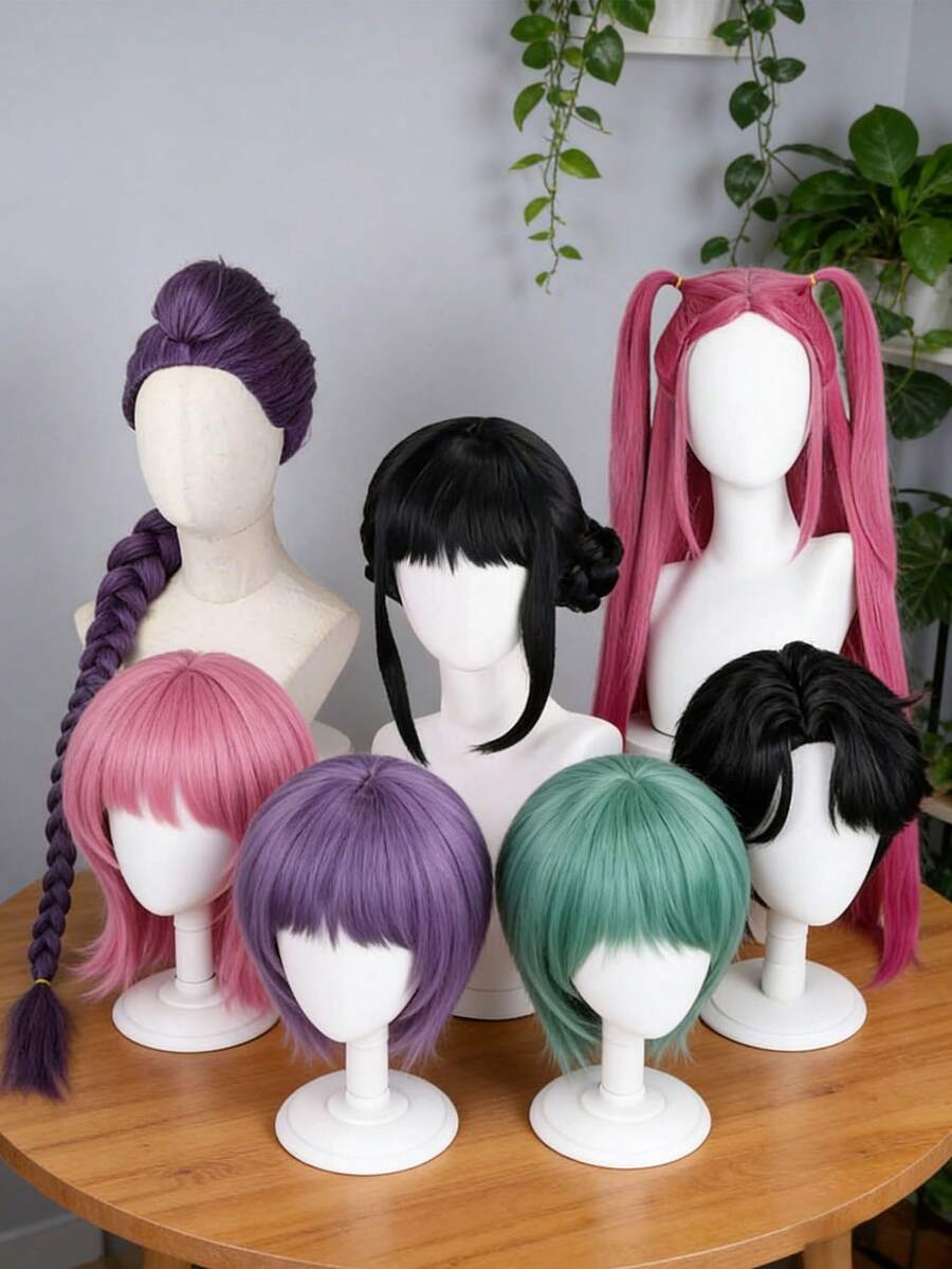 Cosplay假髮 高馬尾辮子合成纖維耐熱 男女通用 萬聖節嘉年華動漫展Cosplay服裝假髮,Cosplay假髮 - 動漫還原粉色雙馬尾與紫色單馬尾假髮 適合歌手Cosplay與派對服裝 - 假髮 - 查看 1