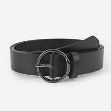 1pc/3pcs Gun Black Round Convex Buckle PU Belt - Black - View 7