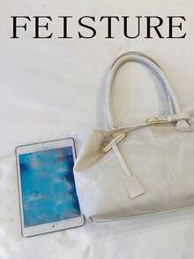 FEISTURE 1pc Large Capacity Strap Shoulder Tote Bag, Magnetic Closure, Suitable For Girls, Women, College Students, New Professionals And White-Collar Workers, Perfect For Work, Business, Commute, School - White - View 5