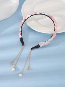 1pc Bohemian Vintage Mori Style Pink & Blue Braided Headband, Wedding Bridal Accessory, Light Pink Soft Glow Ethereal Photography Accessory - Pink - View 3