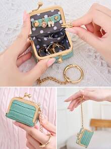 FOREVER MIYIN Minimalist Crocodile Pattern Microfiber Mini Jewelry Box With Kiss Lock And Keychain Coin Purse, Travel Jewelry/Necklace/Ring/AirTag Storage Box, Cosmetic Organizer Bag - Multicolor - View 8