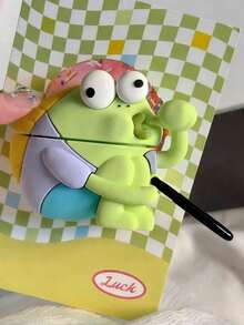 1pc 3D Cute Cartoon Frog Silicone Earphone Protective Case With Metal Carabiner, Shockproof Protective Cover, Compatible With AirPods 2/1/3/4 And Pro/Pro2/Pro3, Portable, Suitable For Airport Travel, Daily Commute And Outdoor Activities, Cute Colorful Frog Shaped Earphone Accessory - Multicolor - View 4