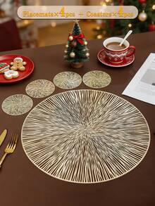 8pcs/Set Gold Hollow Out Pvc Placemats(4pcs) & Coasters(4pcs), Easy To Clean, Waterproof, Slip-Resistant, Heat Resistant, Ideal For Table Decoration And Special Occasions Like Wedding, Party, Festival - Gold 8-piece set (4 placemats, 4 coasters) - View 11