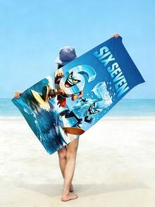 1件創意卡通衝浪「67」印花海灘浴巾，「SIX SEVEN」酷時尚海灘浴巾，超細纖維吸水快乾，輕量大尺寸，適合海灘、游泳、潛水、衝浪、健身，夏季海灘露營派對裝飾必備 - P款 - 查看 8