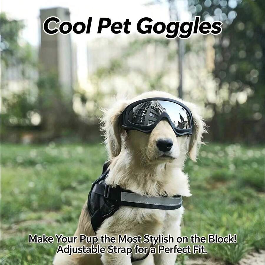 1pc-Cool Pet Dog Sunglasses, Windproof Dustproof Anti-Fog Pet Glasses, Adjustable Elastic Headband, Fashionable Black Frame Suitable For Medium And Large Dogs, Perfect For Outdoor Adventure, Running (Slightly Defective, Please Do Not Buy If You Mind) - Black - View 1