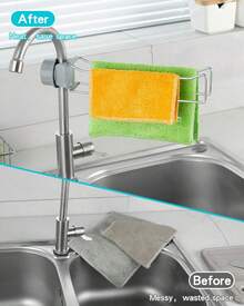 QIHS Kitchen Sink Towel Holder, Stainless Steel Dish Cloth Rack, Adjustable Faucet Mount Drying Hanger For Dishrag, Gloves, Gray - White - View 3
