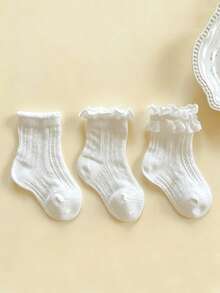 3 Pairs Kids Socks Lace Summer Thin Mesh Breathable Lace Socks Girls Princess Socks White High Elasticity Anti-Tight - Multicolor - View 4