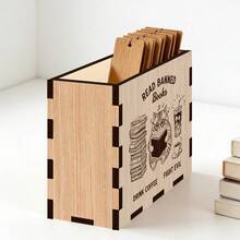 Boîte de rangement en bois pour fiches de recettes avec chat amusant, thème lecture de livres interdits & boire du café, organisateur de fiches de cuisine, cadeau pour les passionnés de livres et les amateurs de café - Multicolore - Voir 6
