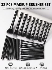 2/6/48Pcs Complete Black Beauty Kit, 32 Multi-Functional Makeup Brushes, Assorted Makeup Sponges, Multi-Style Powder Puffs And Brush Cleaner, Multipurpose Tools For Makeup Application - Black - View 2
