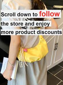 1pc Plain Color PU Shoulder Bag, Large Capacity Crescent-Shaped Handbag, Suitable For Adult Women, Fashion Outfit, Outdoor Shopping - Yellow - View 2