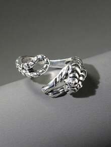 1pc Fashionable Personalized Tiger Shaped Open Ring For Men And Women - Antique Silver - View 4