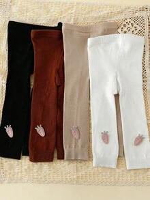 4pcs Baby Girls' Solid Color Cropped Basic Leggings Suitable For Daily Wear, All Seasons - Multicolor - View 8