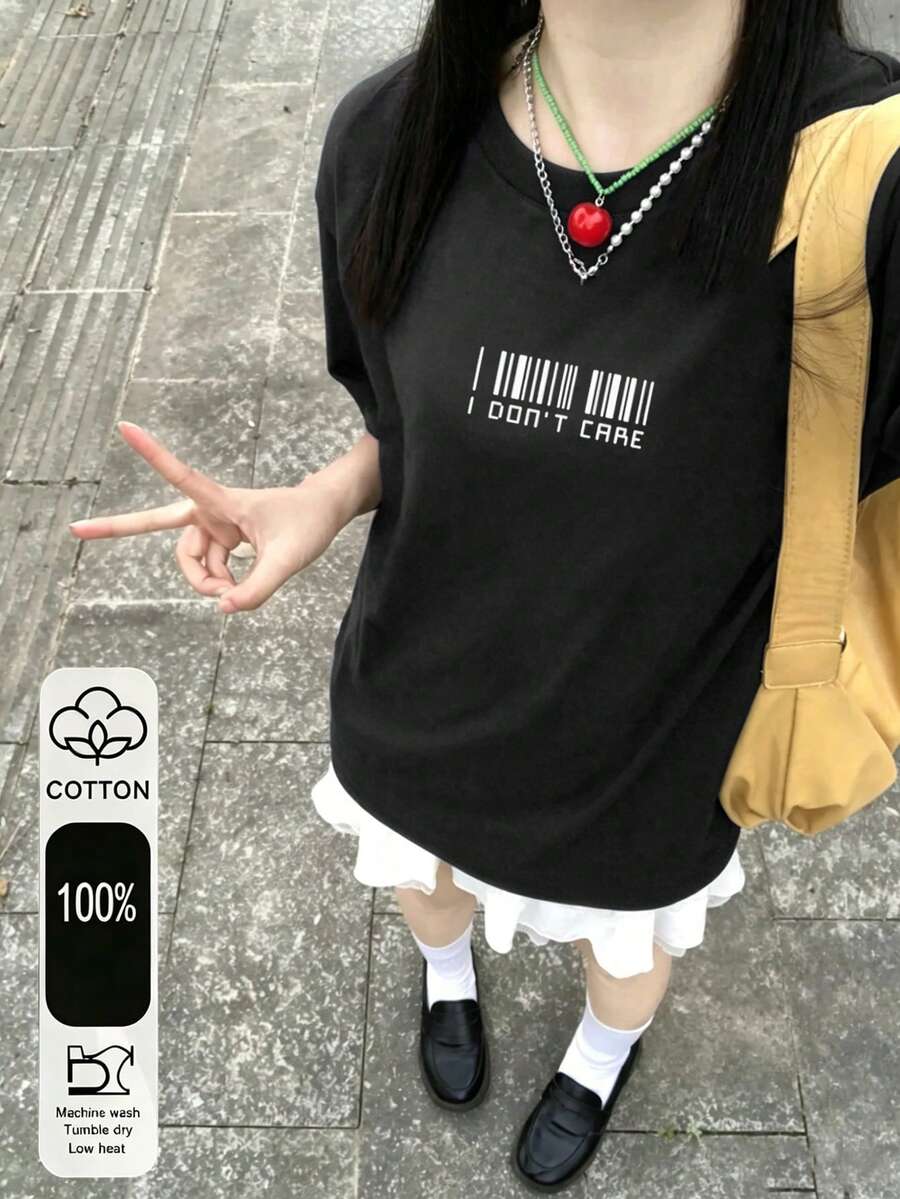 Perfect For Summer Outfits: Y2K Short-Sleeved T-Shirt, Lightweight Top With Excellent Breathability. - Black - View 1