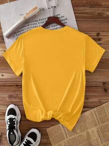 Women's Short-Sleeved T-Shirt With A Fun "Bubblegum" Poodle Print, Round Neck, Machine Washable, Skin-Friendly, Soft, Breathable, Suitable For Spring. - Yellow - View 2