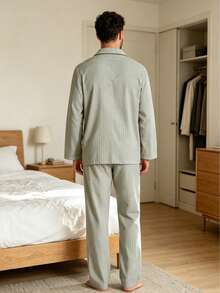 2PCS Men's Spring/Autumn Thin Striped Loose Long Sleeve Pants, Casual Home Wear, Suitable For Outdoor - Multicolor - View 2