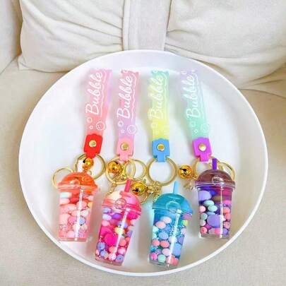 1 pieza Llavero creativo de taza de té con leche, accesorio de bolsa de regalo, colgante pequeño, adecuado para llaves de coche, decoración de mochila, regalo de pareja