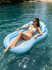 1pc Inflatable Lounge Chair, Inflatable Floating Bed, Dual-Color Patchwork Design, With Pillow, Suitable For Water, Beach, Seaside, Swimming Pool, Theme Party, Water Inflatable Float, Water Resting Seat, Pool Inflatable Float, Pool Raft, Air Pump Sold Separately - Multiple Styles - View 5