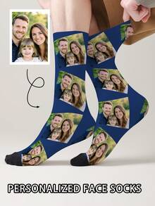 1 Pair Customized Face Pattern Socks, Unisex Customizable Photo Socks, Personalized Printed Socks, Funny Face Socks, Custom Pattern Socks, Print Any Face Pattern On Socks, Anniversary Gift, Valentine's Day Gift, Unique Birthday Gift, Personalized Collectible, Men's Socks, Women's Socks - Multicolor - View 12