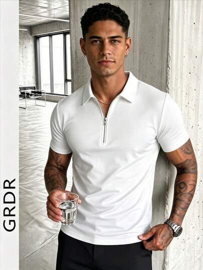 GRDR Camiseta polo de manga corta con media cremallera para hombre, adecuada para uso casual al aire libre