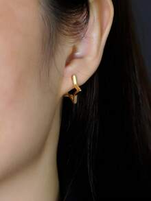 1 Pair Golden Silvery Plated Star Earrings For Couples - Silver - View 8