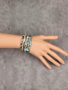 1pc Western Multi-Layer Snake Skin Leather Bracelet, Vintage Turquoise Feather Wide Cuff, Daily Street Wear Versatile Accessory, Carnival Party Halloween Funny Bracelet, Gift For Women Family And Friends - Bracelet - View 5