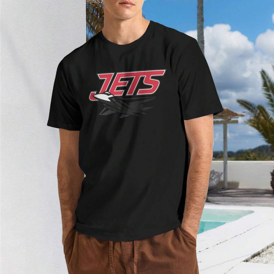 New York Jets Men's T-Shirt, Soft And Stretchy Cotton, Round Neck, Comfortable Slim Fit, Breathable And Durable, Basic For Everyday Wear, Office Or Casual Outings - 黑色 - 查看 1