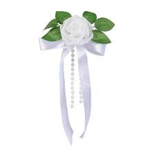 Wedding Car Decoration Set, Artificial Flower Rearview Mirror Hanging Ornament With Door Handle Bowknot Bouquet, Romantic Bridal Vehicle Decor Accessories For Wedding Ceremony, Reception, Engagement Party & Photo Props - Multicolor - View 6