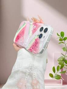 西瓜彩繪透明鏈條奶油波浪邊極簡防震手機殼，適用於 IP 17, IP 17 Pro, IP 17 Pro Max, IP 16, IP 11, IP 16 Pro Max, IP 13, IP 11, IP 12, IP 13, IP 16, IP 15, IP 16 Plus, IP 16 Pro Max, S23, S24, S25, S24 Plus, A14, A23, S23 Ultra, S24, A14, A15, S23, A73, S25, S25 Ultra, A13 4G, A22, A21S, A51 4G, A52, S22 Ultra, A33 5G, A34, A35 - 彩色 - 查看 4