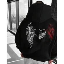 Sudadera unisex con capucha, estampado digital, estilo moderno y casual, para parejas, ideal para otoño e invierno, Halloween. - Negro - Ver 7