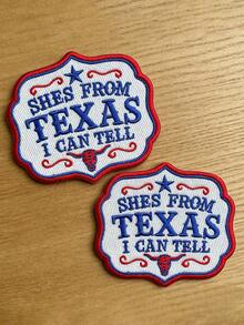 1件/2件/3件/4件 She's From Texas 德州風格音樂字體刺繡燙貼布章，復古外觀 - 彩色 - 查看 11