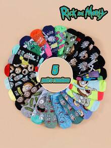 5/10 Pairs Random Style Women's Warner Bros. Rick And Morty Series Funny Cartoon Short Socks With Pickle Letter Design, Suitable For All Seasons, Perfect For Movie And Anime Fans - Multicolor - View 9