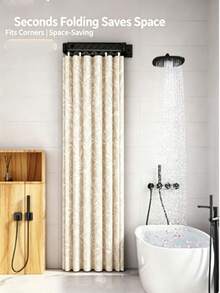 Adjustable And Foldable All-In-One Shower Rod, Waterproof Shower Curtain Set, Bathroom Accessories, Patio, Curtain, Shower Curtain, Bathroom, Bathroom Accessories, Drying Rack, Multi-Angle Adjustable Design, Suitable For Various Bathroom Layouts - Bathroom Set - View 2