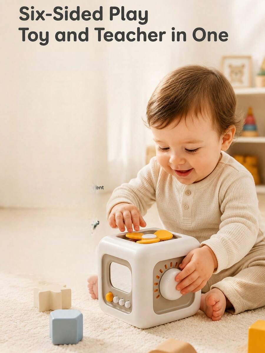 蒙特梭利幼兒忙碌活動方塊玩具，互動感官學習方塊，附旋轉盤與按鈕的紓壓忙碌盒，早期教育玩具，精細動作技能訓練，幼兒園學習遊戲，適合男孩女孩的旅行玩具