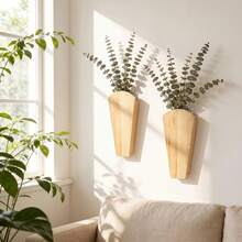 Vase mural en bois, jardinière suspendue de style bohème, convient pour les feuilles d'eucalyptus et la décoration de fleurs séchées, étagère de décoration de maison de style nordique, convient pour le salon et la chambre à coucher - A - Voir 7