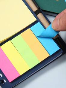 1/2/5pcs Notebook Set With Pen Holder And Random Color Index Label Stickers, Colorful Card Pen Design Spiral Bound Sticky Note Notebook, Creative Spiral Notebook Business Kraft Paper Notebook Sticky Note Combination Notepad, Suitable For Study And Office Use, Random Notebook, Sticky Note Set - Black - View 2